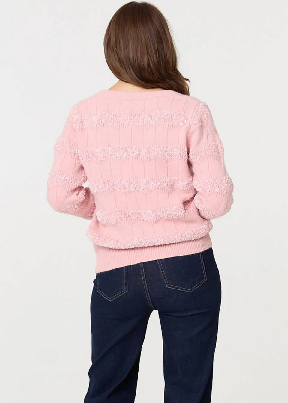 Tops>Izabel London Pink Textured Long Sleeve Knit Jumper