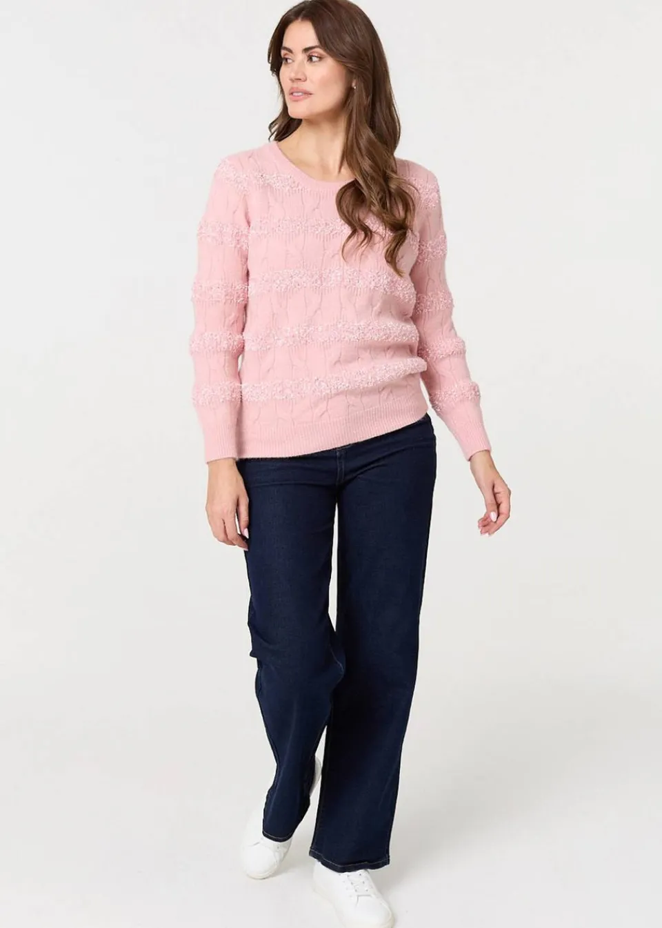 Tops>Izabel London Pink Textured Long Sleeve Knit Jumper