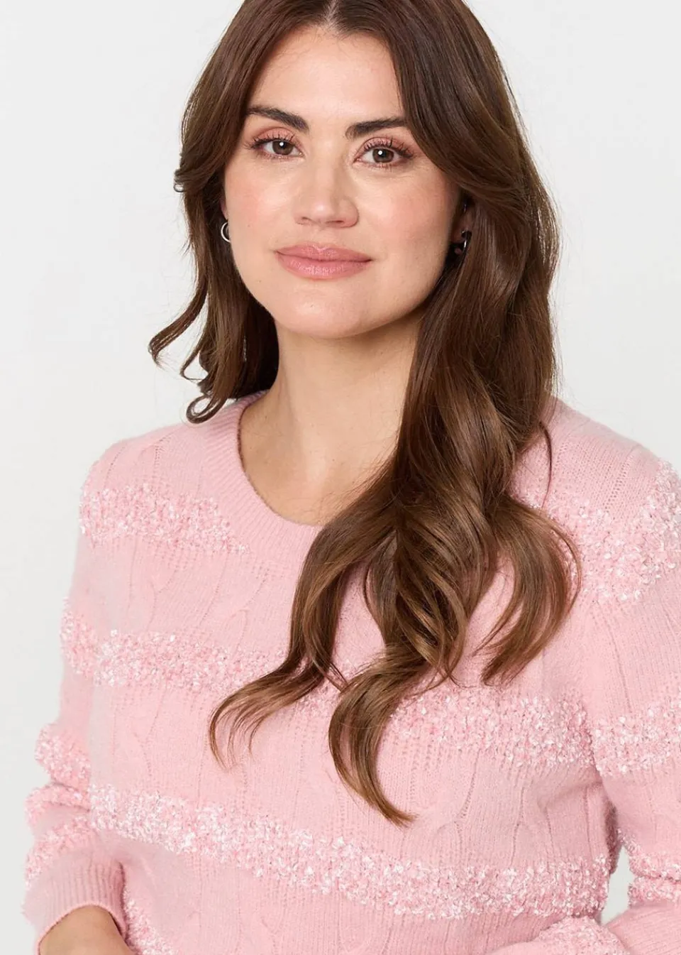 Tops>Izabel London Pink Textured Long Sleeve Knit Jumper
