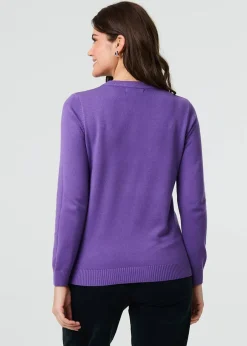 Tops>Izabel London Purple Floral Gemstone Embellished Jumper