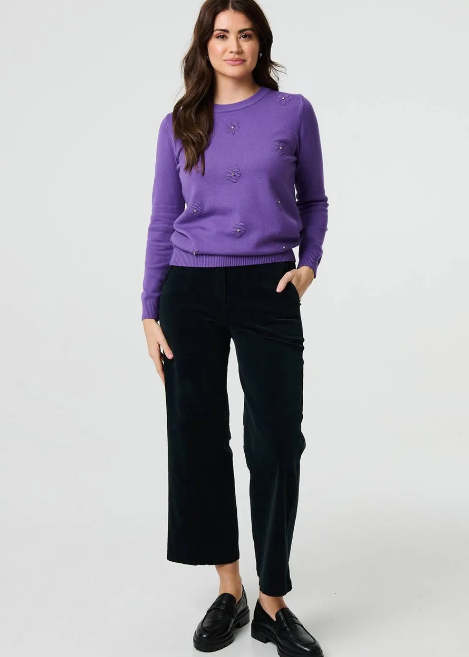 Tops>Izabel London Purple Floral Gemstone Embellished Jumper