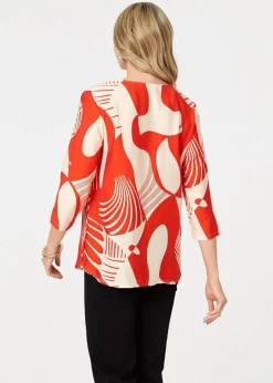 Tops>Izabel London Abstract Button Detail Blouse Red