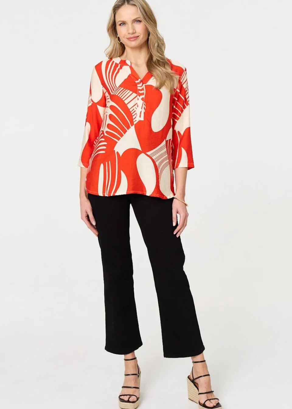 Tops>Izabel London Abstract Button Detail Blouse Red