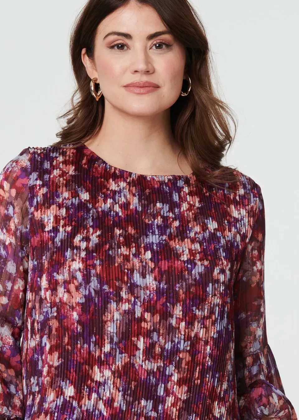 Tops>Izabel London Red Animal Print Pleated 3/4 Sleeve Blouse