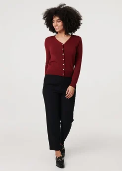 Tops>Izabel London Red Cropped Button Up Slim Knit Cardigan