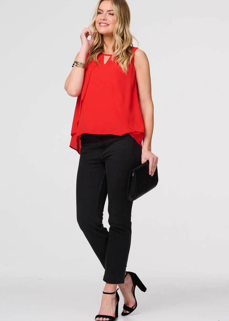 Tops>Izabel London Red Cut Out Detail Sleeveless Top