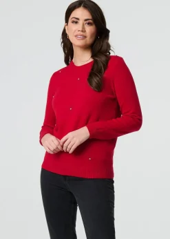Tops>Izabel London Red Floral Gemstone Embellished Jumper