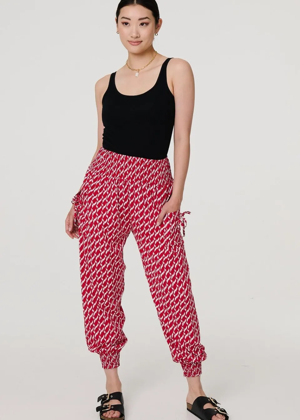Trousers>Izabel London Red Printed Tapered Harem Trousers
