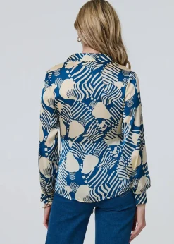 Tops>Izabel London Teal Printed Tie Front Long Sleeve Blouse