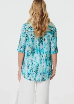 Tops>Izabel London Turquoise Printed 3/4 Sleeve Relaxed V-Neck Blouse