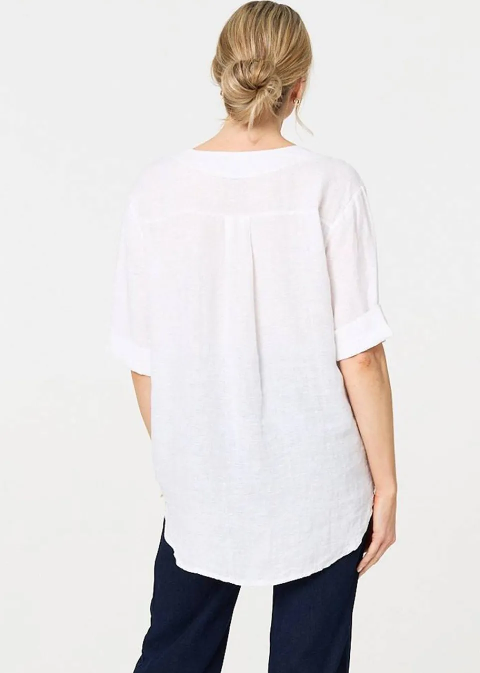 Tops>Izabel London White Button Detail V-Neck Blouse