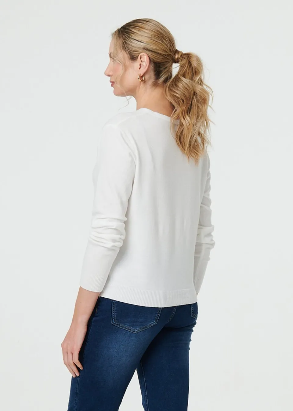 Tops>Izabel London White Cropped Button Up Slim Knit Cardigan