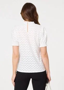 Tops>Izabel London White Lace Texture Frilled Short Sleeve Blouse