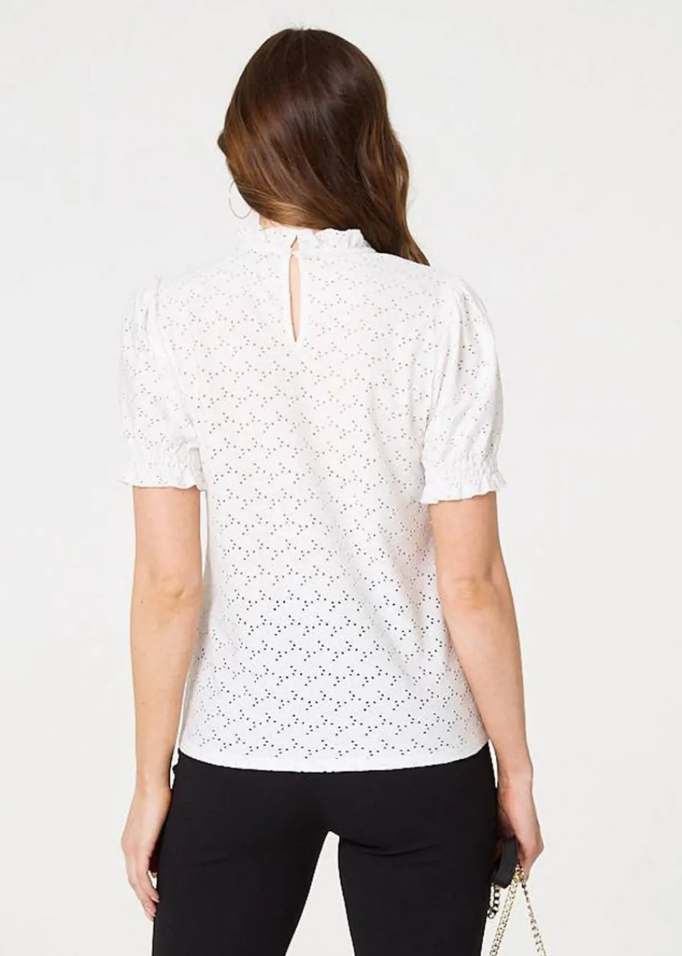 Tops>Izabel London White Lace Texture Frilled Short Sleeve Blouse