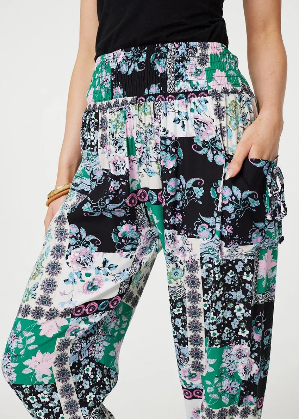 Trousers>Izabel London White Patchwork Tassel High Waist Harem Pants