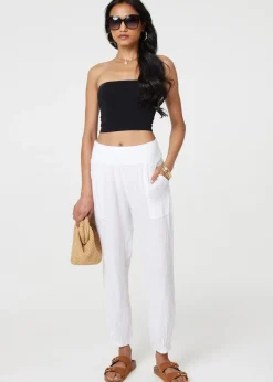 Trousers>Izabel London White Relaxed Linen Blend Tapered Trousers