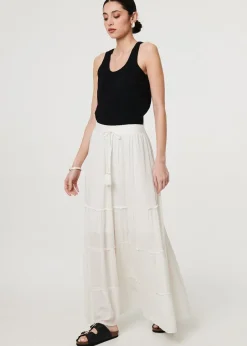 Skirts>Izabel London White Textured High Waist Tiered Maxi Skirt