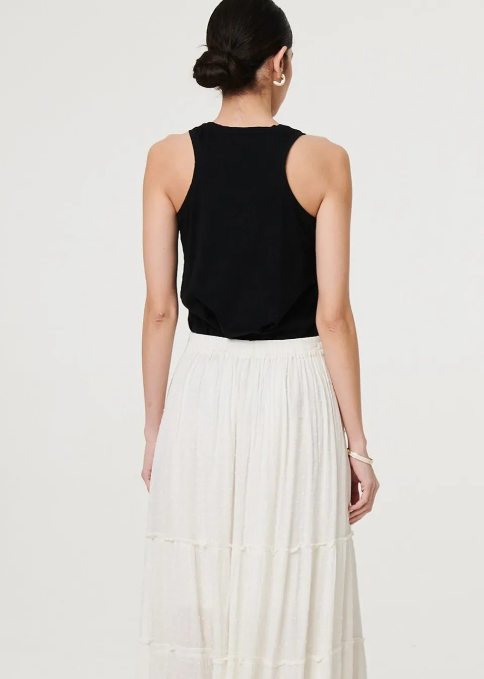 Skirts>Izabel London White Textured High Waist Tiered Maxi Skirt