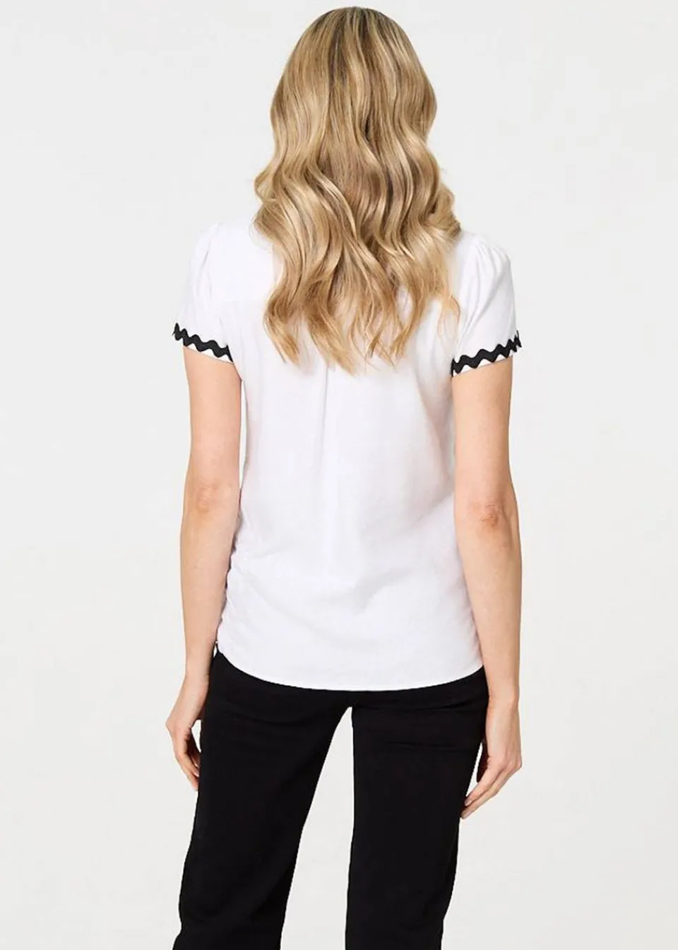 Tops>Izabel London White Zig Zag Trim Short Sleeve Shirt