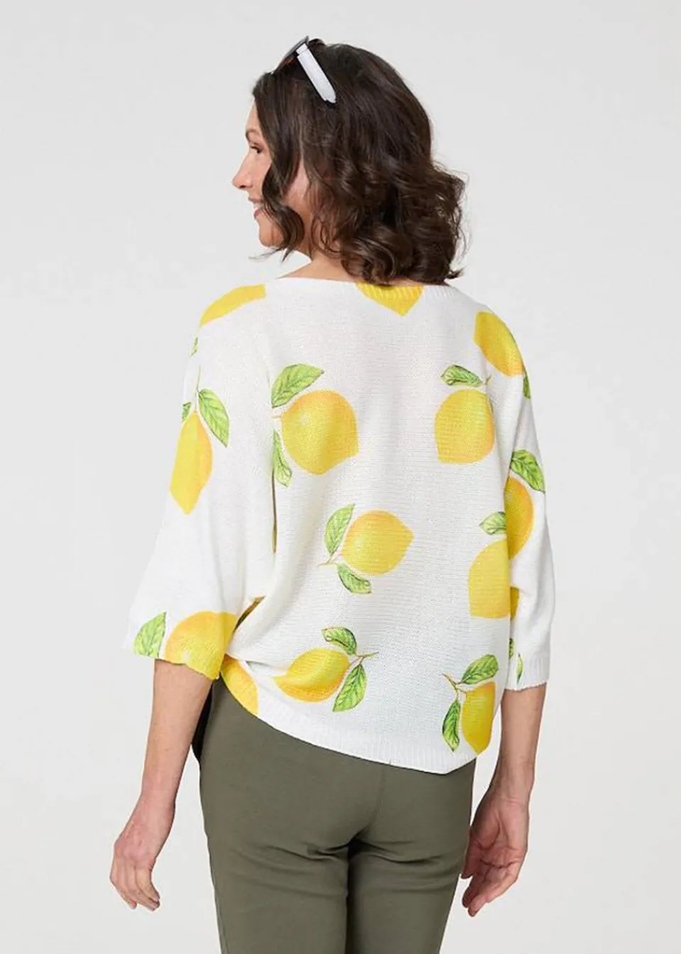 Tops>Izabel London Yellow Printed 3/4 Sleeve Knit Texture Top
