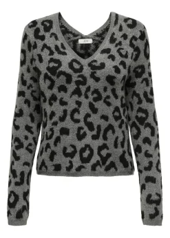 Tops>JDY Grey Leopard Knitted Jumper