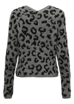 Tops>JDY Grey Leopard Knitted Jumper