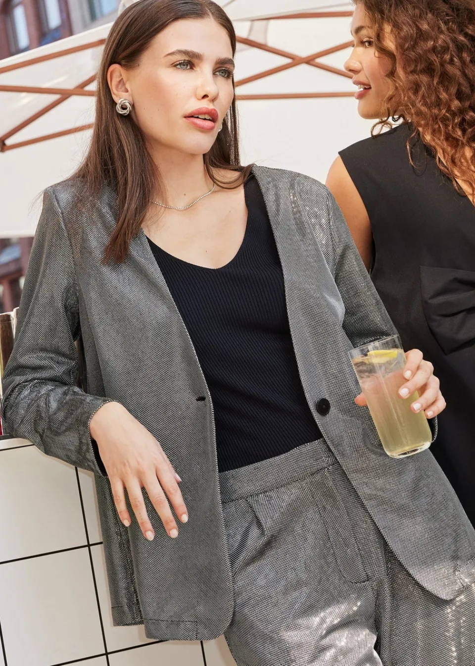 Coats & Jackets>JDY Silver Glitter Blazer