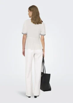 Tops>JDY White Embroidered Blouse
