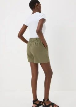 Shorts>Papaya Khaki Cotton Paper Bag Shorts