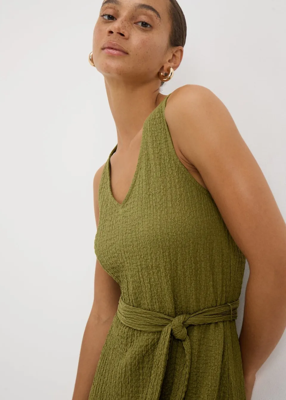 Jumpsuits & Playsuits>Papaya Khaki Crinkle Textured Jumpsuit