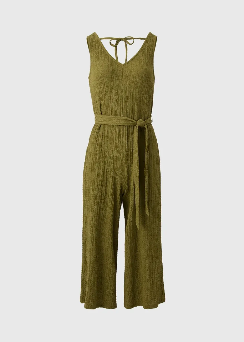 Jumpsuits & Playsuits>Papaya Khaki Crinkle Textured Jumpsuit