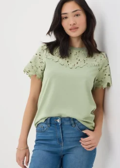 T-Shirts>Papaya Floral Lace T-Shirt Khaki