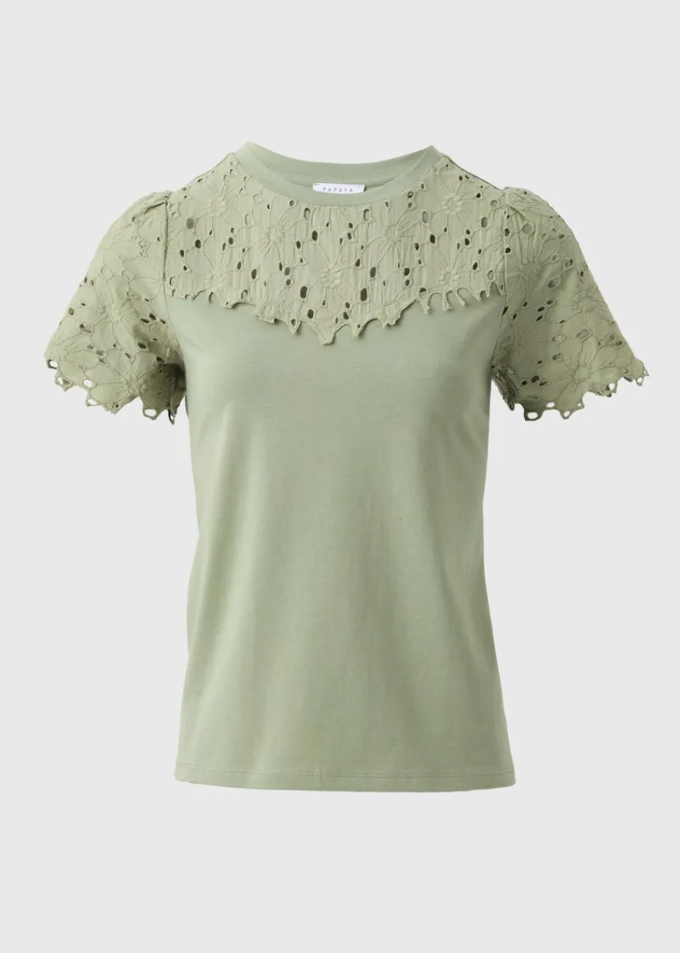 T-Shirts>Papaya Floral Lace T-Shirt Khaki