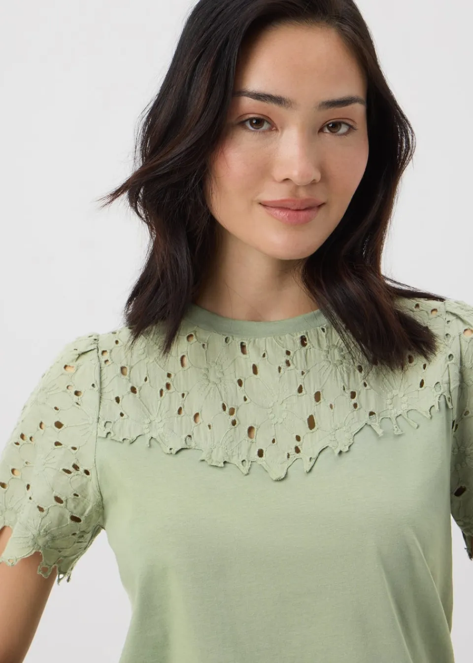 T-Shirts>Papaya Floral Lace T-Shirt Khaki