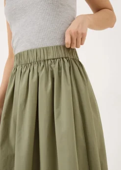 Skirts>Papaya Khaki Midi Poplin Skirt