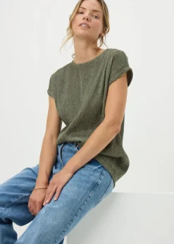 T-Shirts>Papaya Khaki Sparkle Yarn Top