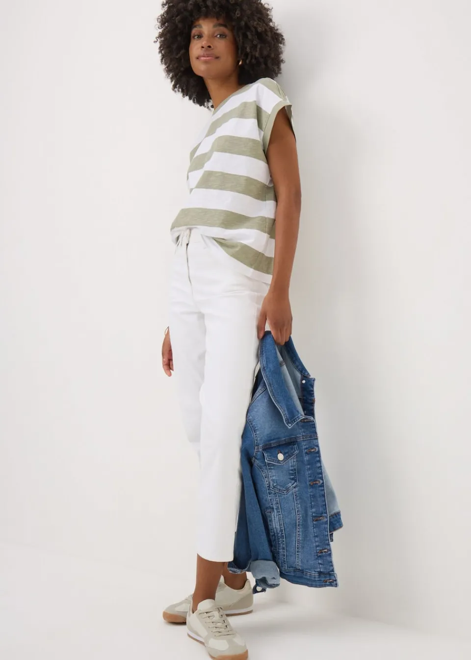 T-Shirts>Papaya Khaki Stripe Short Sleeve Top