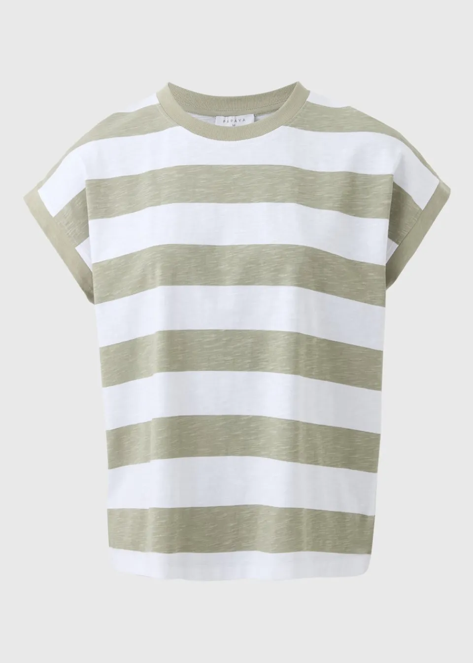 T-Shirts>Papaya Khaki Stripe Short Sleeve Top