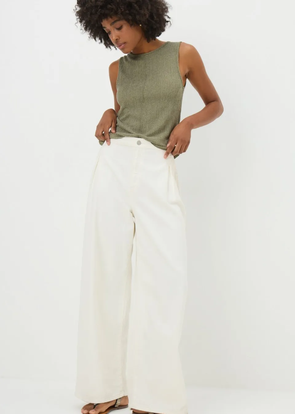 Tops>Papaya Khaki Textured Seam Vest Top