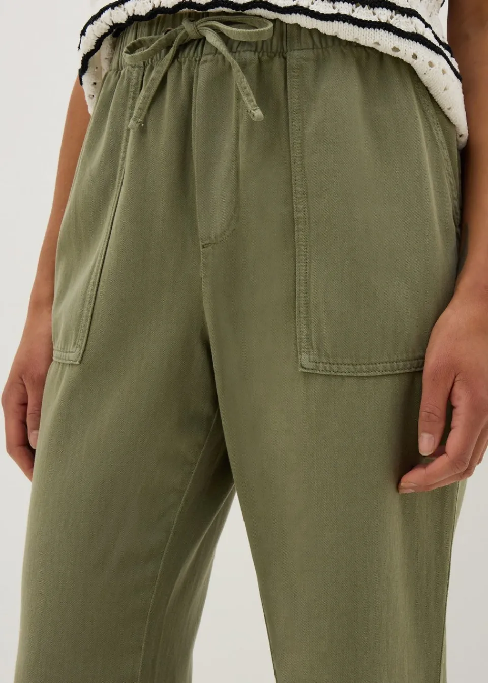 Trousers>Papaya Khaki Utility Tapered Trousers
