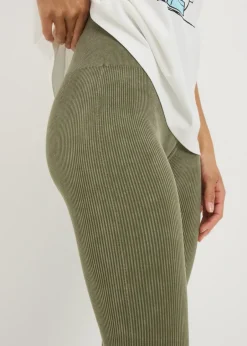Loungewear>Papaya Khaki Washed Ribbed Seamless Leggings