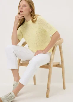 Tops>Papaya Lemon Knitted Short Sleeve T-Shirt
