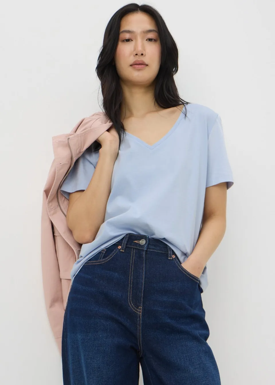 T-Shirts>Papaya Light Blue V-Neck Regular Fit T-Shirt