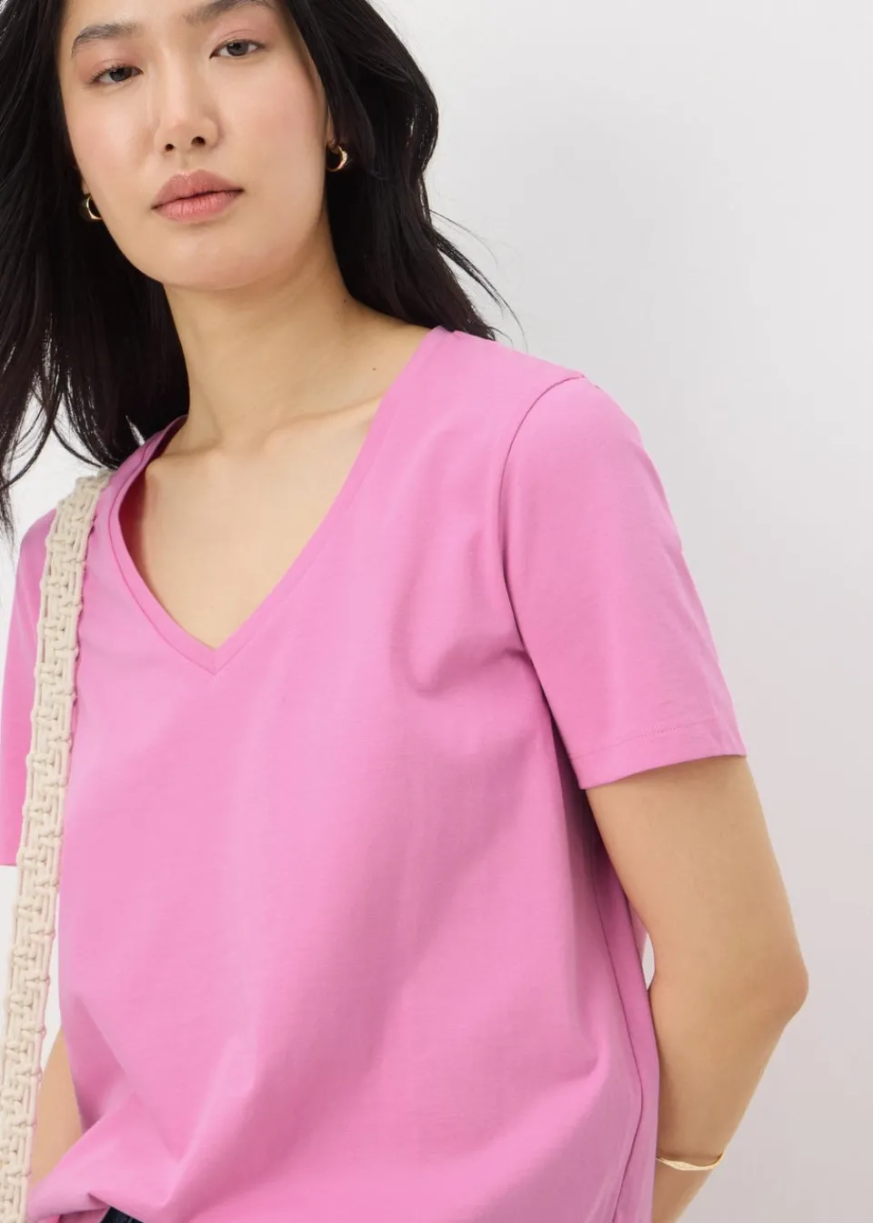 T-Shirts>Papaya Light Pink V-Neck Regular Fit T-Shirt