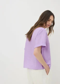 Tops>Papaya Lilac Airflow V Neck Shirt