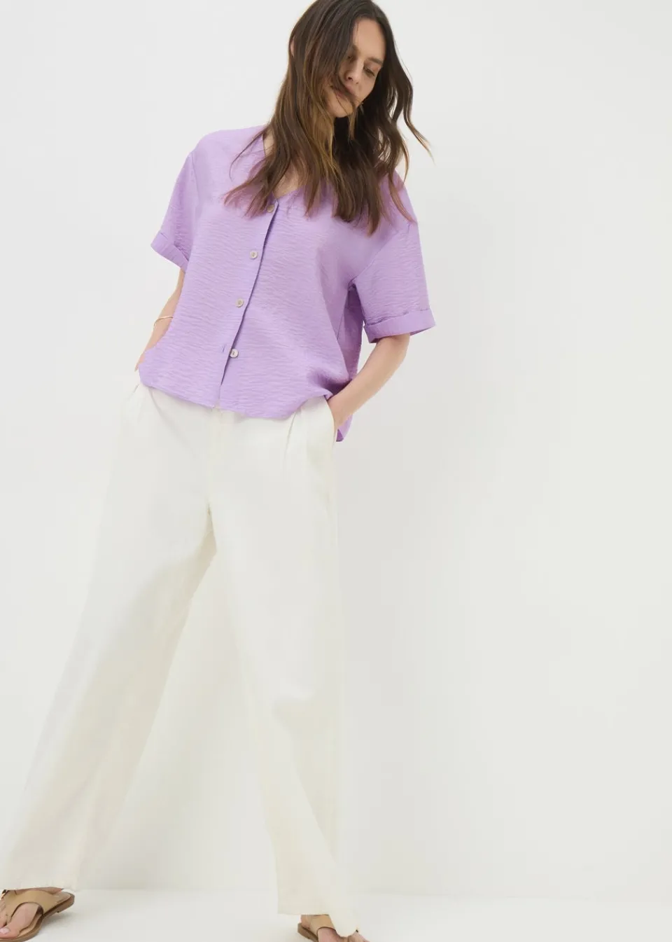 Tops>Papaya Lilac Airflow V Neck Shirt