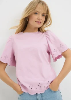 T-Shirts>Papaya Lilac Floral Cut Out T-Shirt