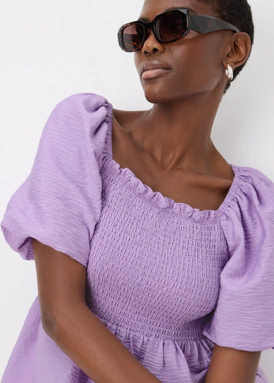 Tops>Papaya Lilac Shirred Blouse Top