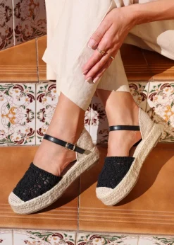 Footwear>Linzi Adelina Black Woven Two Part Espadrille Sandal