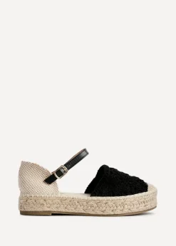 Footwear>Linzi Adelina Black Woven Two Part Espadrille Sandal